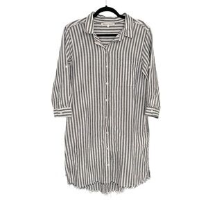 MELISSA NEPTON Linen Cotton Striped Button-Up Shirt Dress Blue White M
